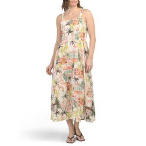SPIGHE DI LINO Italy Linen Blend Sleeveless Vacation Print Maxi Dress